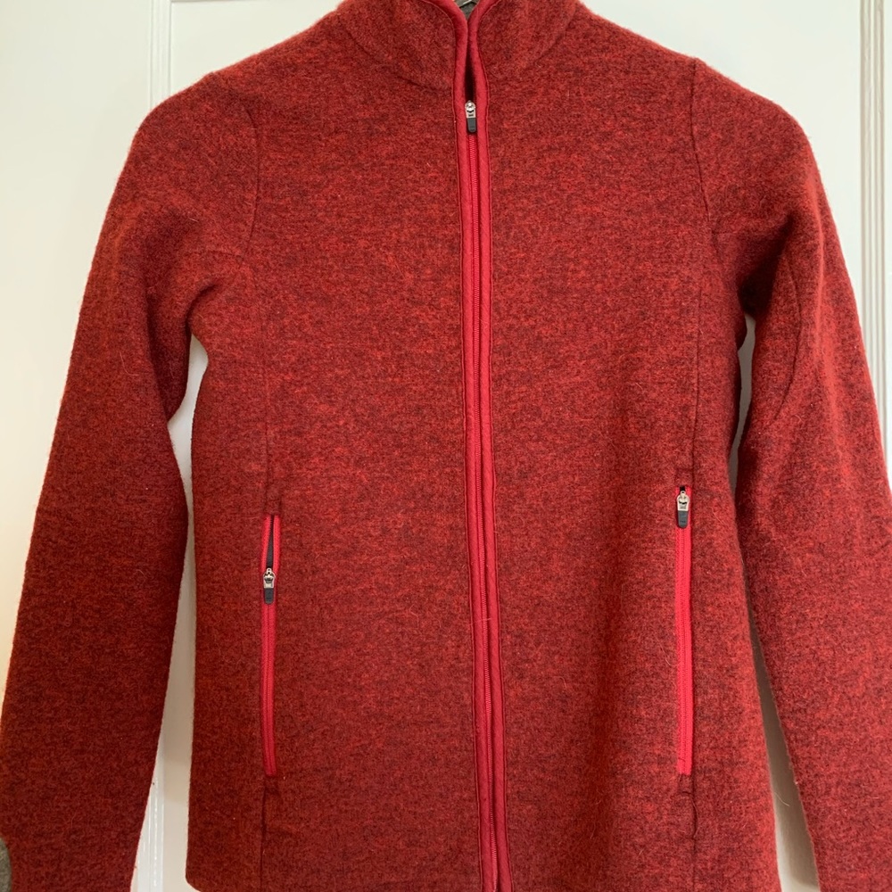 Ibex Full Zip Sweater, XS, Brick Red, Wool Boucle